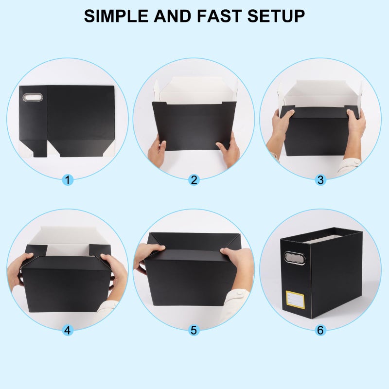 Tcbelosion Portable File Organizer Box with Handle, 12.20x5.11x9.84Inches, Handy Label Stickers, Collapsible Hanging File Box for Letter Size, Office and Home Document Storage(Black, 1 Pack) - Image 5