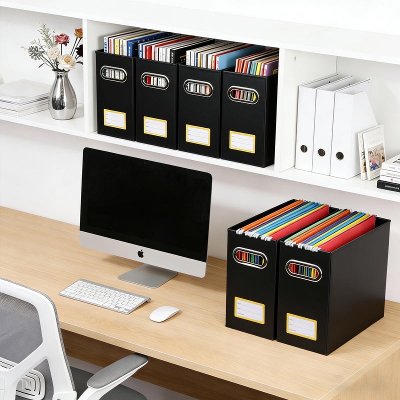 Tcbelosion Portable File Organizer Box with Handle, 12.20x5.11x9.84Inches, Handy Label Stickers, Collapsible Hanging File Box for Letter Size, Office and Home Document Storage(Black, 1 Pack) - Image 2