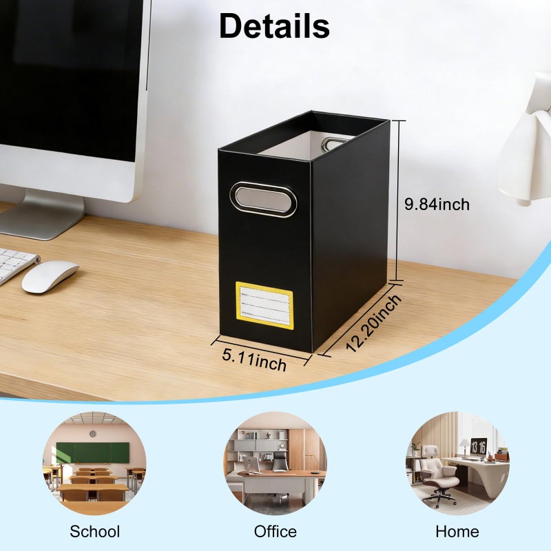 Tcbelosion Portable File Organizer Box with Handle, 12.20x5.11x9.84Inches, Handy Label Stickers, Collapsible Hanging File Box for Letter Size, Office and Home Document Storage(Black, 1 Pack) - Image 3