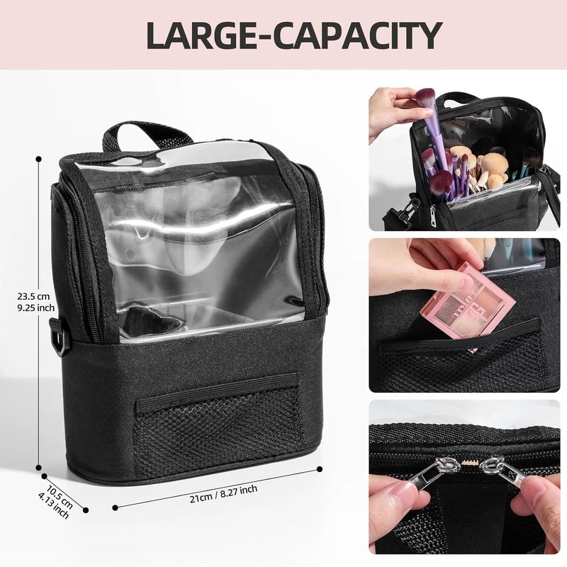 MVM Enterprise Makeup Brush Case Standup Makeup Cup Makeup Brush Holder Travel Professional Cosmetic Bag Artist Storage Bag with Shoulder Strap and Adjustable Divider pack of 1 - Image 2
