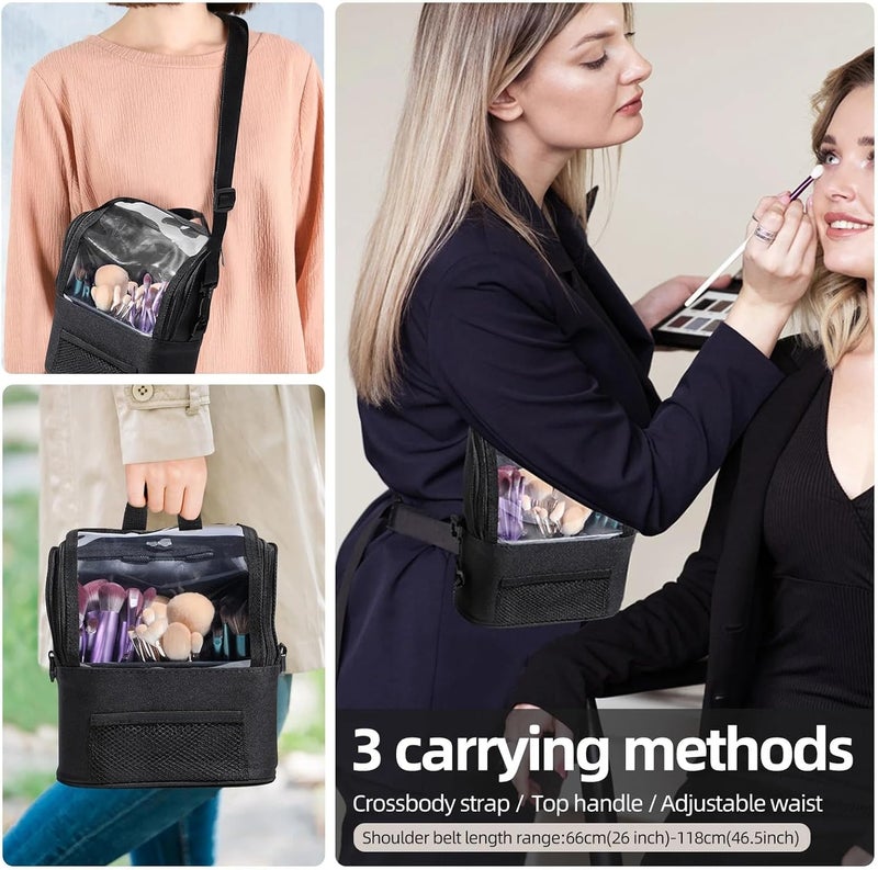 MVM Enterprise Makeup Brush Case Standup Makeup Cup Makeup Brush Holder Travel Professional Cosmetic Bag Artist Storage Bag with Shoulder Strap and Adjustable Divider pack of 1 - Image 3