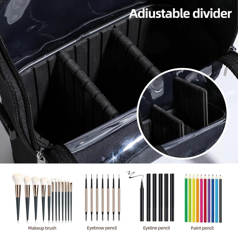MVM Enterprise Makeup Brush Case Standup Makeup Cup Makeup Brush Holder Travel Professional Cosmetic Bag Artist Storage Bag with Shoulder Strap and Adjustable Divider pack of 1 - Image 5