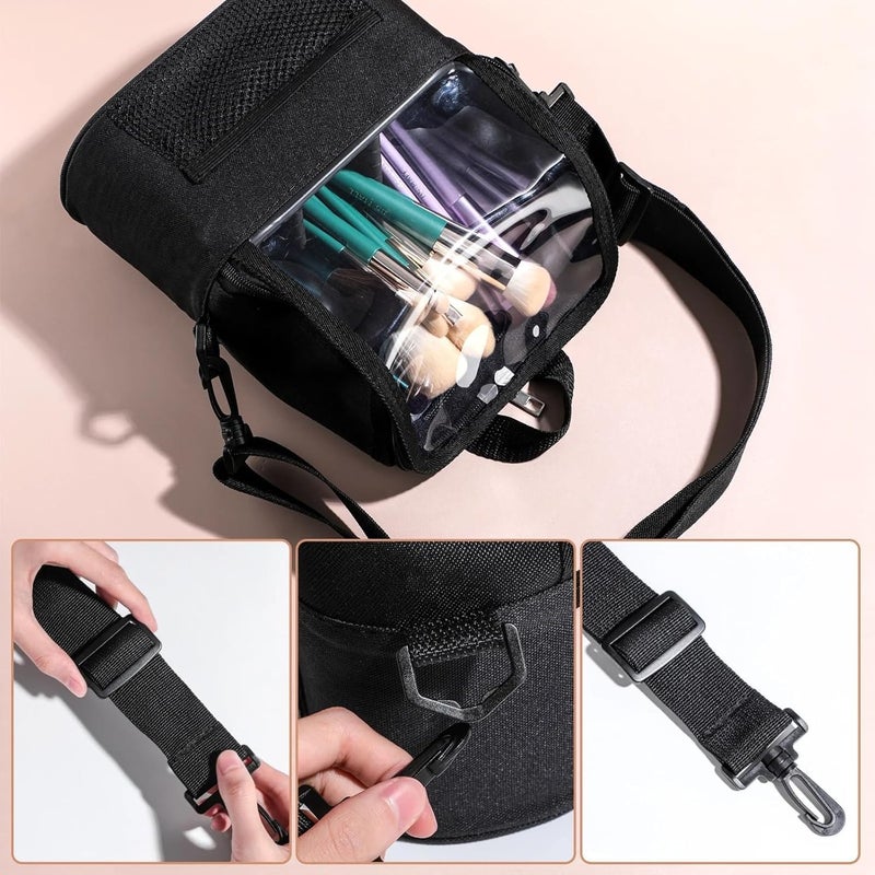 MVM Enterprise Makeup Brush Case Standup Makeup Cup Makeup Brush Holder Travel Professional Cosmetic Bag Artist Storage Bag with Shoulder Strap and Adjustable Divider pack of 1 - Image 4