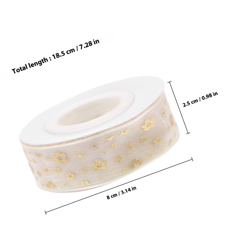 Ivory Chiffon Craft Ribbon 2 5cm X 9m Gold Foil Floral Pattern For DIY Gift Wrapping - Image 3