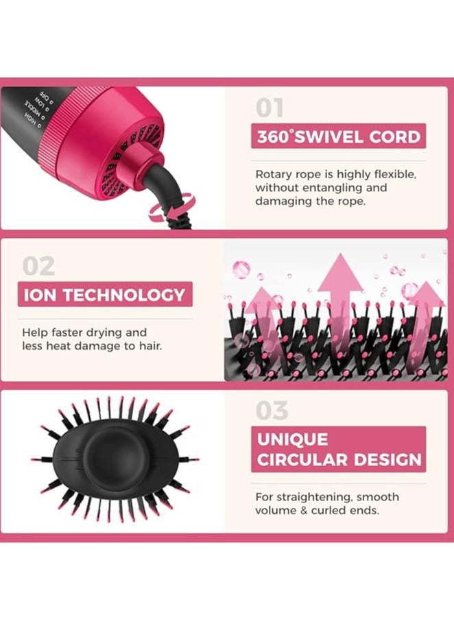 general Hair Dryer Dust Brush, Hair Dryer, Hair Dryer, Volatilizer, 4-in-1 Hot Air Dust Brush for Straightening, Curling, Blow Drying, Salon, One Step Styling Tool (Pink) - Image 2