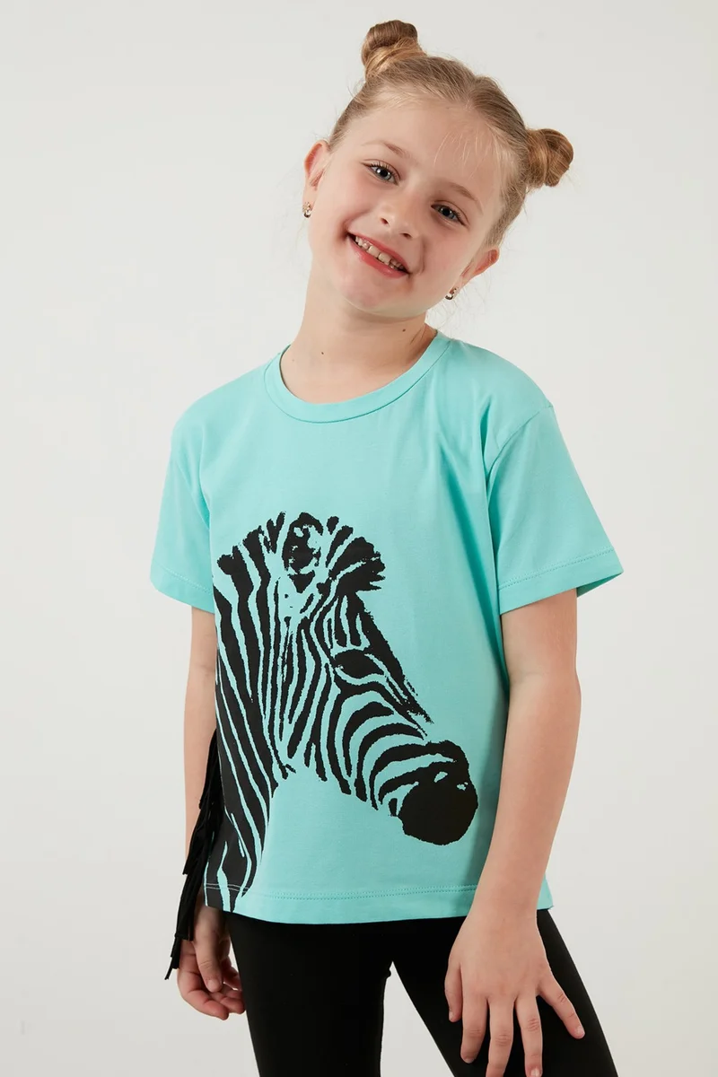 ليلا Cotton Printed Tassel Detailed Crew Neck T Shirt Girl's T Shirt 6211021