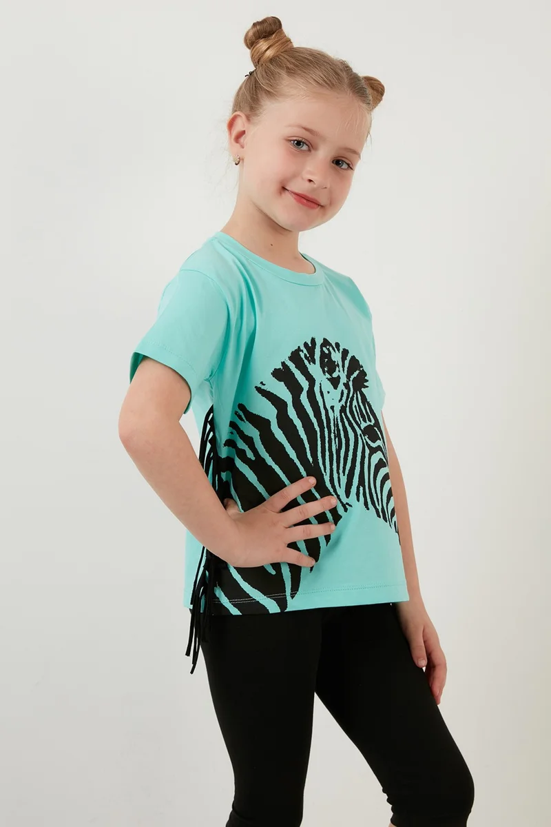 ليلا Cotton Printed Tassel Detailed Crew Neck T Shirt Girl's T Shirt 6211021