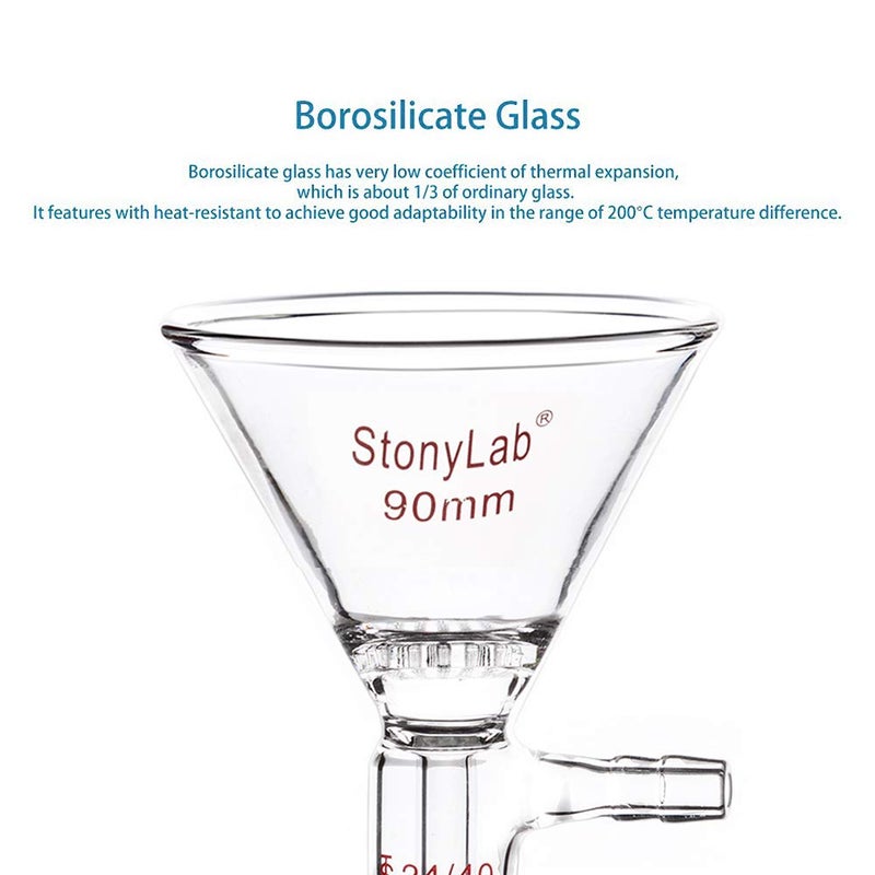 stonylab Borosilicate Glass Filter Funnel with 90mm Top Outer Dimension, 24/40 Inner Joint Glass Filtering Funnels - Image 4