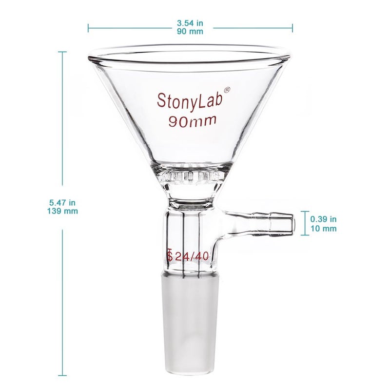 stonylab Borosilicate Glass Filter Funnel with 90mm Top Outer Dimension, 24/40 Inner Joint Glass Filtering Funnels - Image 2