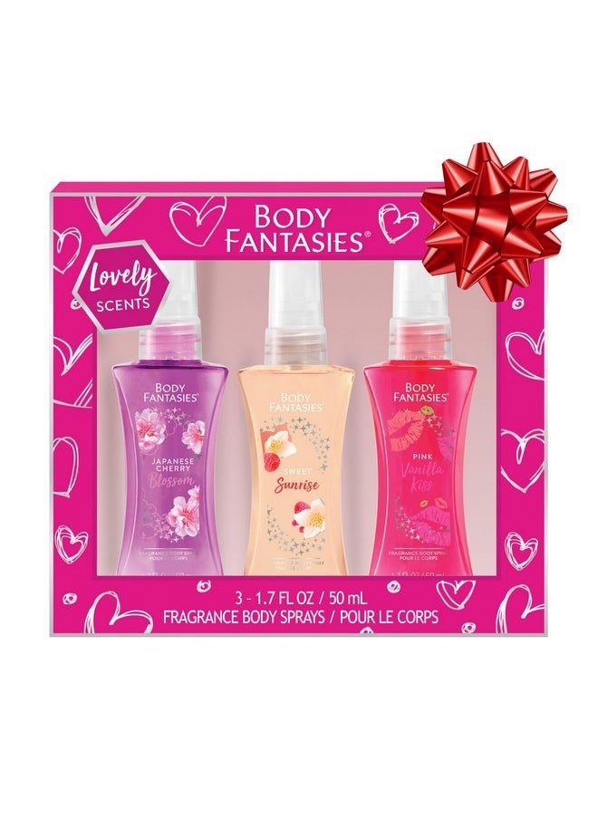 BODY FANTASIES - Body Spray Holiday Gift Set For Her - 3 Piece Lovely Scents Sampler - Image 1