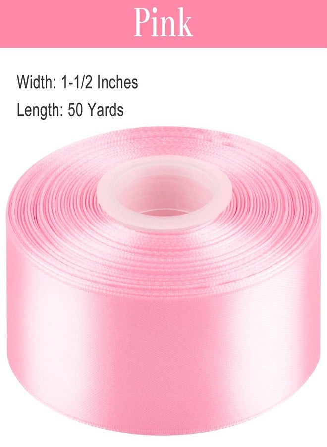 CLUEWR 1-1/2 Inches 50 Yards Pink Satin Ribbon, Solid Fabric Ribbon Roll for Flower Bouquets, Gift Wrapping, Wedding, Handmade Crafts - Image 2