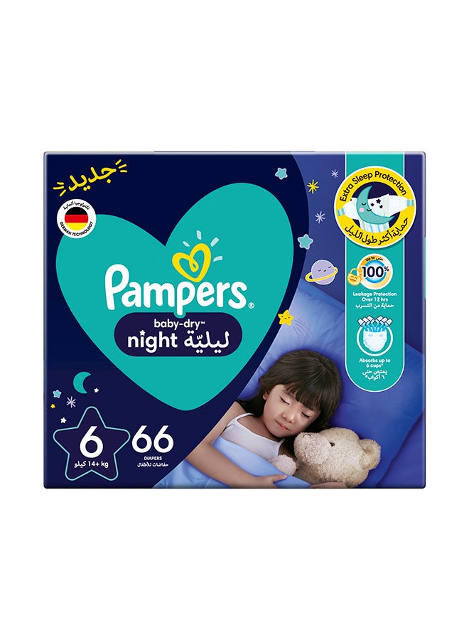 بامبرز حفاضات بيبي دراي الليلية لحماية إضافية أثناء النوم، مقاس 6، لوزن 14+ كجم، عدد 66 حفاضة - Image 2