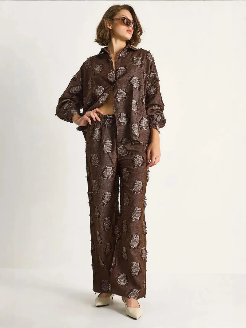 LUCCI Embroidered Oversized Shirt and Wide Leg Trousers Co-Ord Set