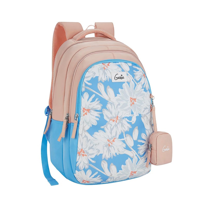 Genie Gaze School Backpack for Girls |19 In-36 Ltr with Three Compartments, Side Pockets and Light Weight with Padded Shoulders |Best for Books,Stationery,Lunch Box & Essentials - Blue - Image 2