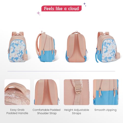 Genie Gaze School Backpack for Girls |19 In-36 Ltr with Three Compartments, Side Pockets and Light Weight with Padded Shoulders |Best for Books,Stationery,Lunch Box & Essentials - Blue - Image 4
