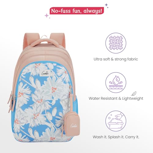 Genie Gaze School Backpack for Girls |19 In-36 Ltr with Three Compartments, Side Pockets and Light Weight with Padded Shoulders |Best for Books,Stationery,Lunch Box & Essentials - Blue - Image 5