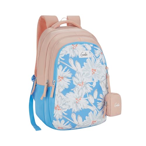 Genie Gaze School Backpack for Girls |19 In-36 Ltr with Three Compartments, Side Pockets and Light Weight with Padded Shoulders |Best for Books,Stationery,Lunch Box & Essentials - Blue - Image 1