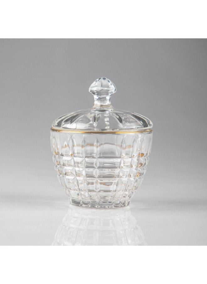 Soleter Sugar Pot With Gold Rim On Top Sugar Bowl with Lid Dustproof Crystal Glass Sugar Bowl Coffee Cube Sugar Bowl Household Candy Dried Fruit Transparent Jar Salt Container 110mm/Ф85-50mm  - Image 1