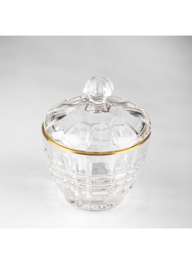 Soleter Sugar Pot With Gold Rim On Top Sugar Bowl with Lid Dustproof Crystal Glass Sugar Bowl Coffee Cube Sugar Bowl Household Candy Dried Fruit Transparent Jar Salt Container 110mm/Ф85-50mm  - Image 2
