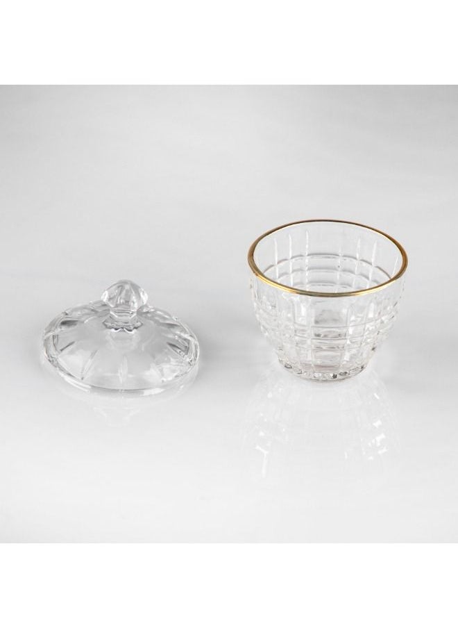 Soleter Sugar Pot With Gold Rim On Top Sugar Bowl with Lid Dustproof Crystal Glass Sugar Bowl Coffee Cube Sugar Bowl Household Candy Dried Fruit Transparent Jar Salt Container 110mm/Ф85-50mm  - Image 3