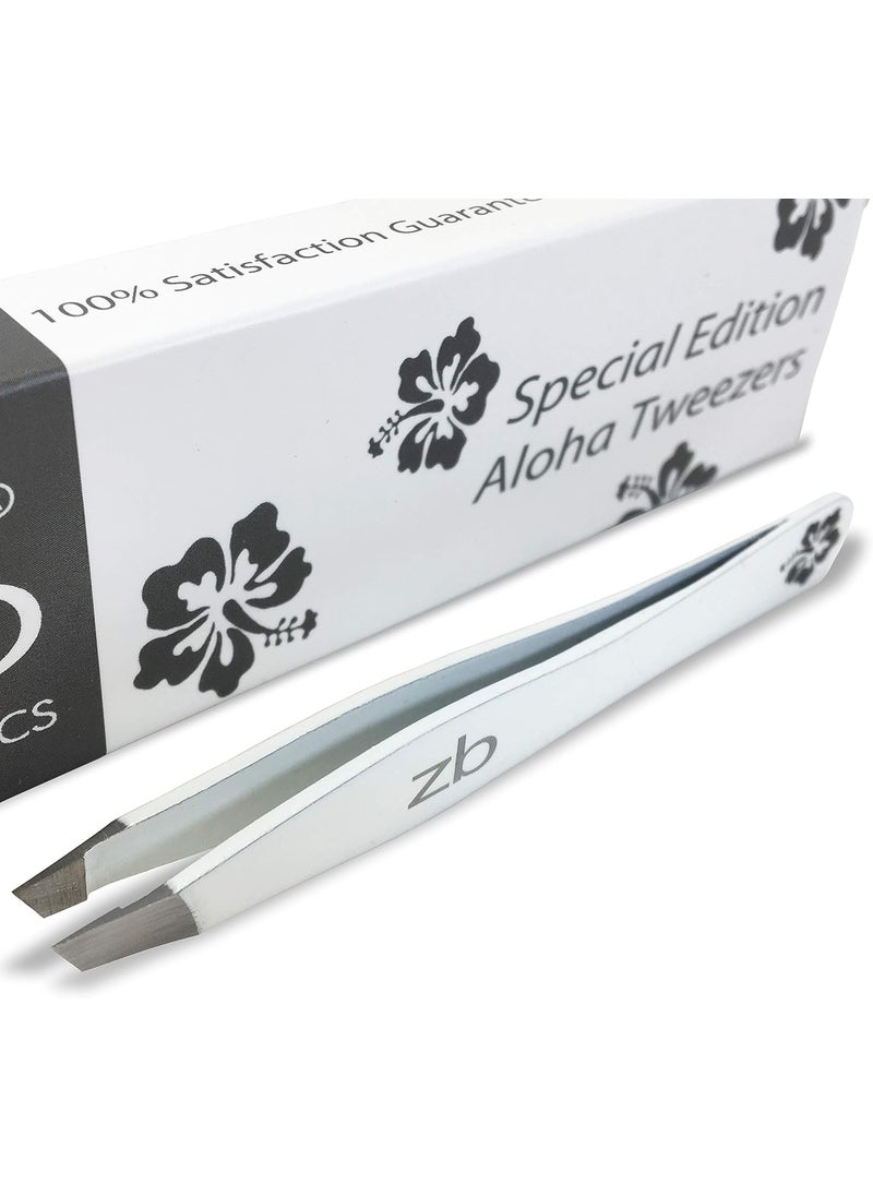 Zizzili Basics - Tweezers  Special Edition Aloha Slant Tip Tweezer  Best Tweezers for Eyebrow Facial Hair Removal and Your Precision Needs - Image 1