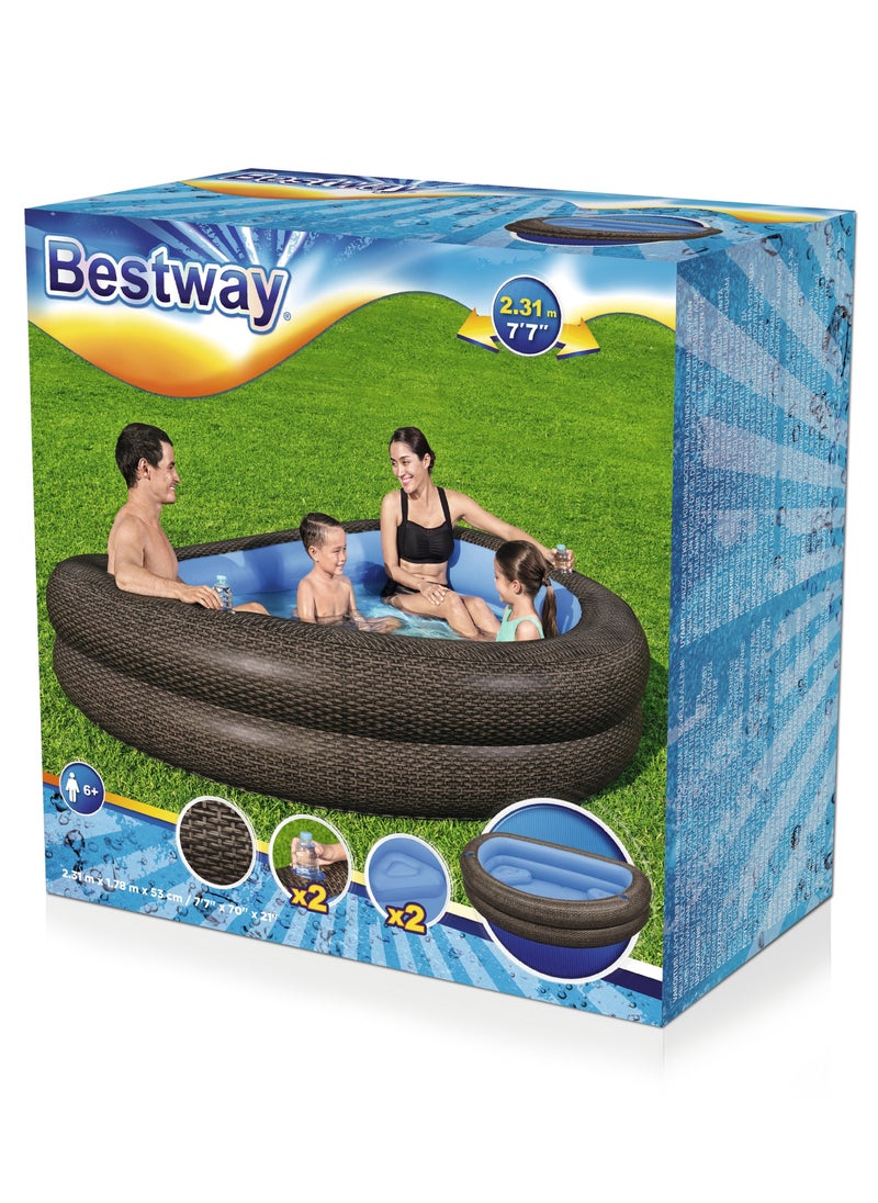 Bestway Bestway Family Pool Tru Print Wicker 231x178x53cm | Inflatable Family Pool | Summer Water Toy  - Image 1