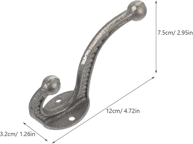 Heavy Duty Cast Iron Wall Hooks Vintage Double Headed Coat Hangers 5 Pack Rustic Decor - Image 3
