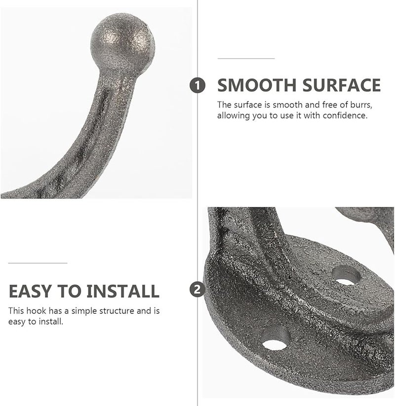 Heavy Duty Cast Iron Wall Hooks Vintage Double Headed Coat Hangers 5 Pack Rustic Decor - Image 4