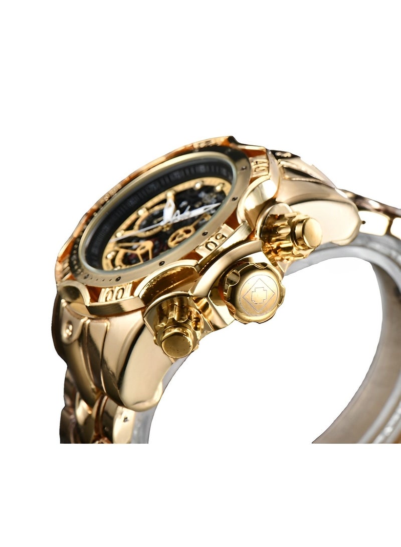 ريوكل ساعة كوارتز للرجال من الفولاذ المقاوم للصدأ بمينا مضيئة وتصميم مجوف وكرونوغراف وتاريخ وساعات يد رسمية مقاومة للماء للرجال - Image 5