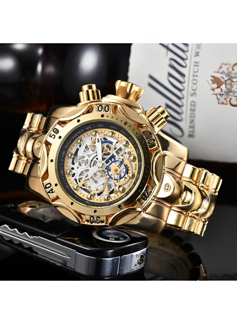 REOCLE Men's Quartz Watch Stainless Steel Clock with Luminous Dial & Hollow Design & Chronograph Date Waterproof Dress Wrist Watches for Men  - Image 4