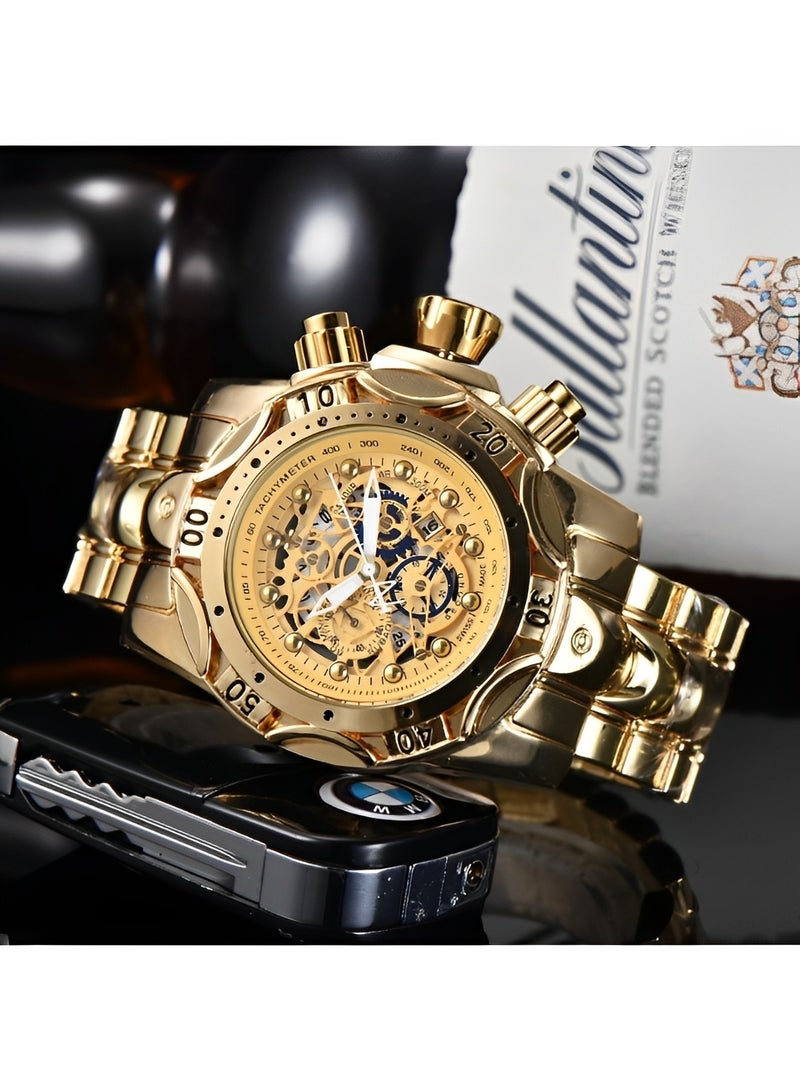 REOCLE Men's Quartz Watch Stainless Steel Clock with Luminous Dial & Hollow Design & Chronograph Date Waterproof Dress Wrist Watches for Men  - Image 2