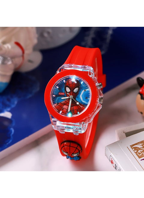 Cartoon Kids Silicone Luminous Watch Quartz Red Spider-Man with Doll