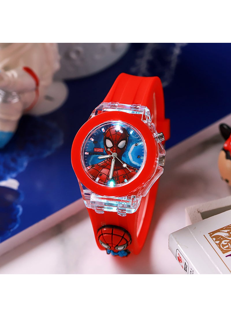 Cartoon Kids Silicone Luminous Watch Quartz Red Spider-Man with Doll