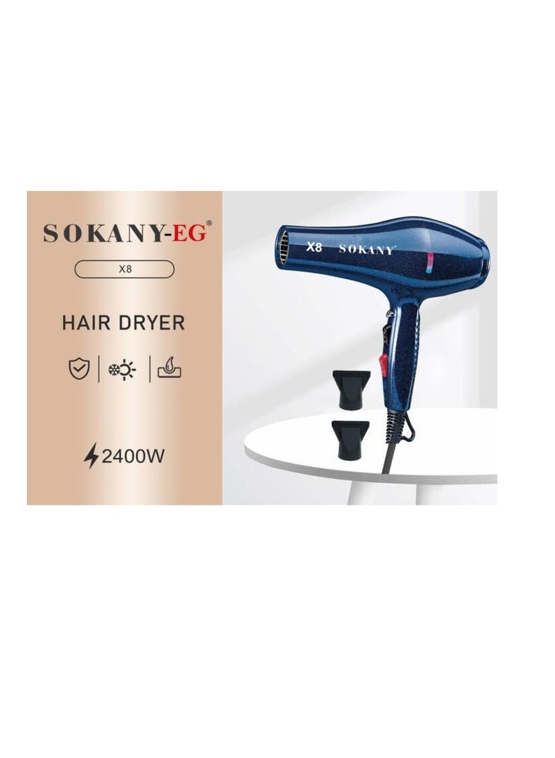 Sokany Hair Dryer, 2400 Watt, 2 Temperatures, Blue - SK-X8 - Image 3