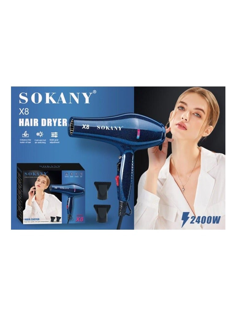 Sokany Hair Dryer, 2400 Watt, 2 Temperatures, Blue - SK-X8 - Image 2