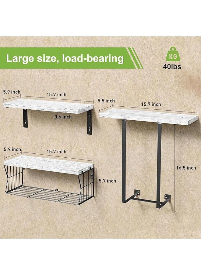 Arabest Floating Shelves Wall Mounted Over Toilet,Bathroom Shelf with Towel Rack Paper Holder Storage - Rustic Wood Farmhouse Shelves for Wall Decor/Bathroom (White) - Image 3