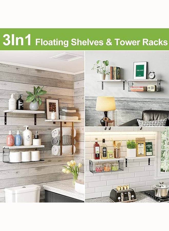 Arabest Floating Shelves Wall Mounted Over Toilet,Bathroom Shelf with Towel Rack Paper Holder Storage - Rustic Wood Farmhouse Shelves for Wall Decor/Bathroom (White) - Image 4