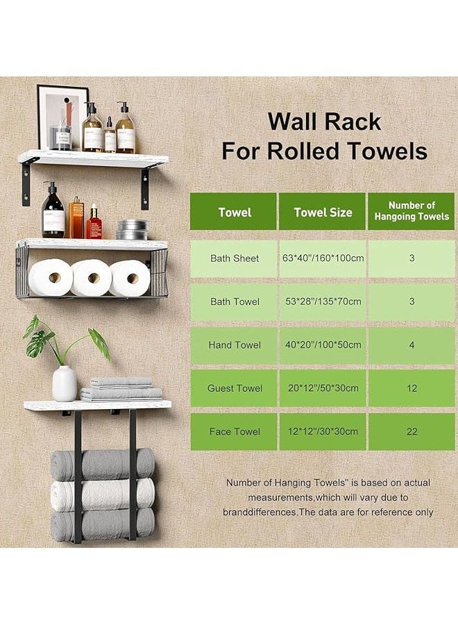 Arabest Floating Shelves Wall Mounted Over Toilet,Bathroom Shelf with Towel Rack Paper Holder Storage - Rustic Wood Farmhouse Shelves for Wall Decor/Bathroom (White) - Image 5