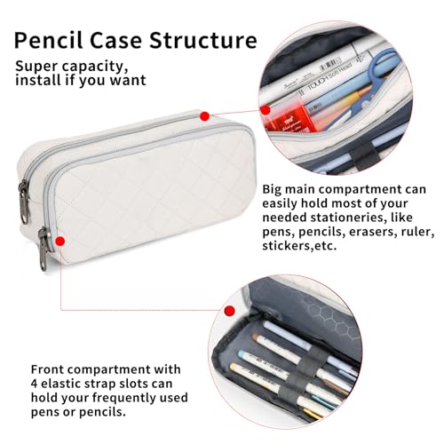 Della Gao Pencil Case Large Capacity Pencil Pouch Soft Quilted Pen Bag Office Stationery Organizer Sturdy Pencil Bag for Men Women - Beige - Image 3