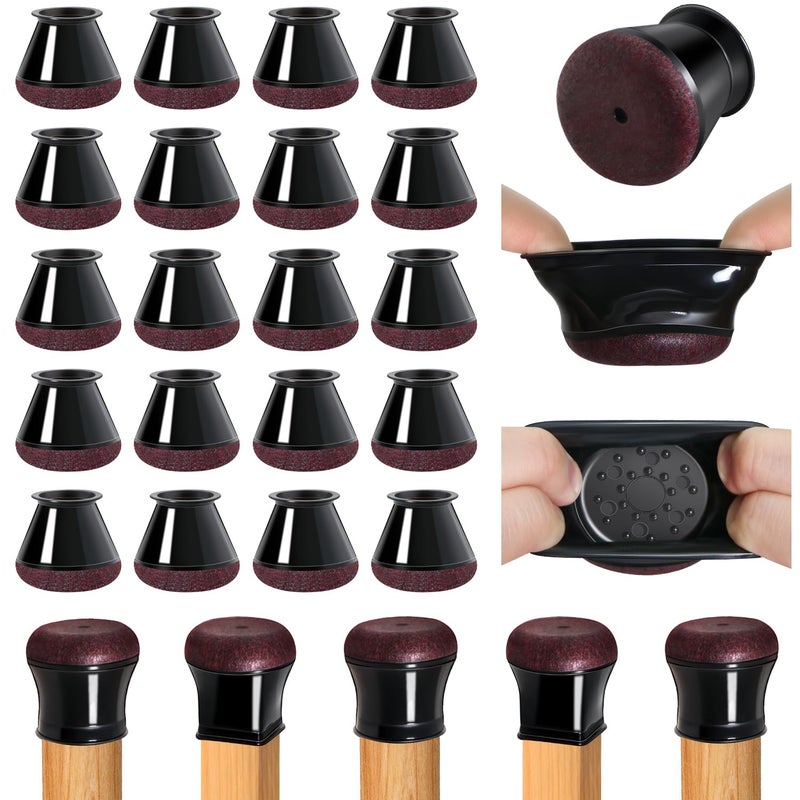 OCONDA 20 Pcs Chair Leg Floor Protectors For Hardwood Floors, Black Rubber Furniture Sliders With Felt, Silicone Furniture Leg Caps Covers, Fit Round Diameter (1.2"" To 1.4"") - Image 1