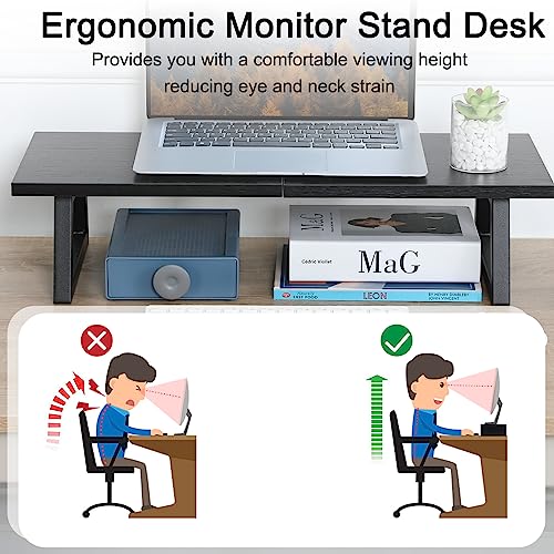 TEAMIX 24 inch Monitor Stand Riser, Black Wood & Steel Computer Monitor Stand with Storage, Laptop, PC, Printer Stand Riser for Desktop Office Desk Organizers - Image 4