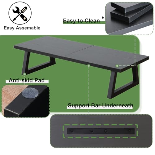 TEAMIX 24 inch Monitor Stand Riser, Black Wood & Steel Computer Monitor Stand with Storage, Laptop, PC, Printer Stand Riser for Desktop Office Desk Organizers - Image 3