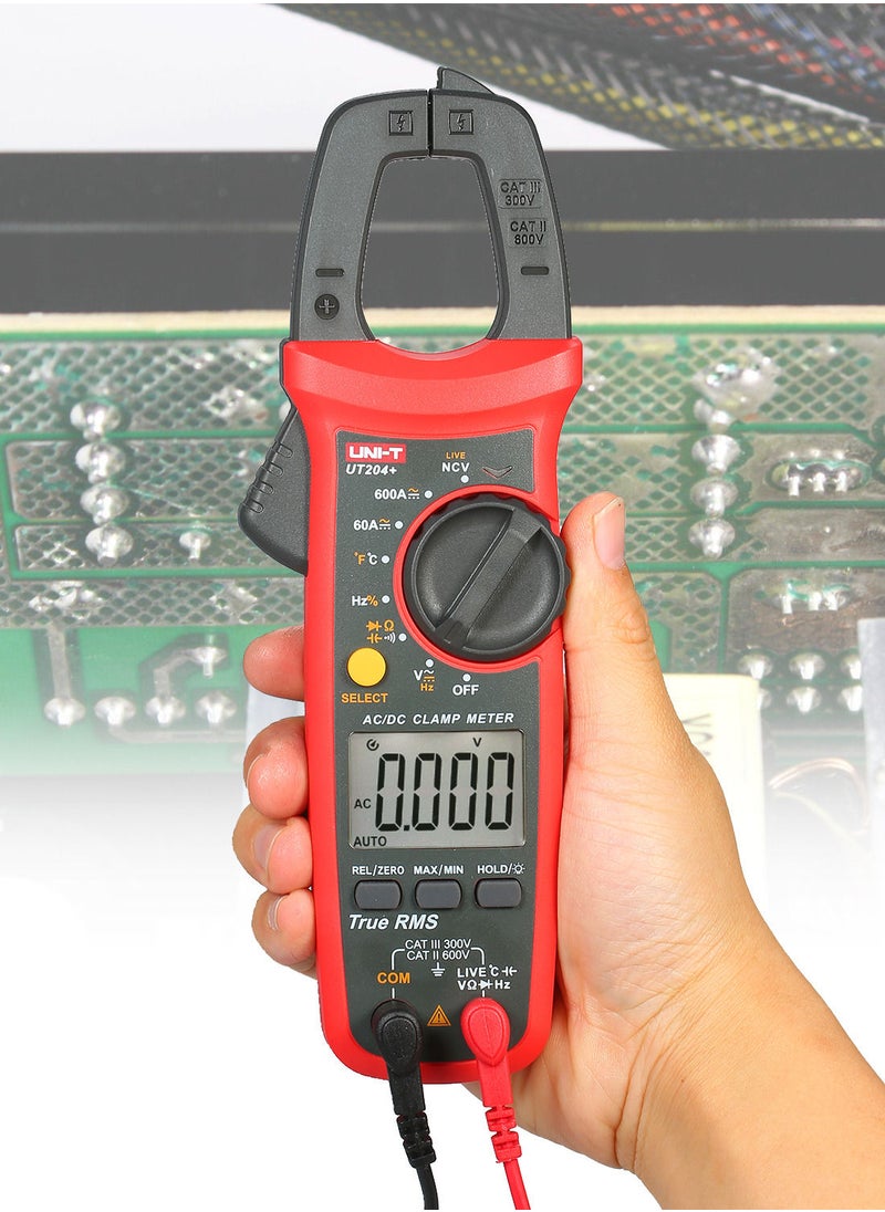 UNI-T - UT204+ 6000 Counts Digital Clamp Meter True RMS Multimeter Clamp Ammeter Voltage Meter NCV Test Universal Meter Tester AC/DC Current Clamp Tester -40~1000℃ Temperature Measurement LIVE Test - Image 1
