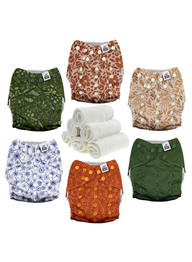 Mama Koala 3.0 Pocket Cloth Diapers for Babies with AWJ Lining, 6 Pack with 6 4-Layer Natural Cloth Diaper Inserts - Reusable and Washable Pocket Diapers(Neutral Leave) - Image 1