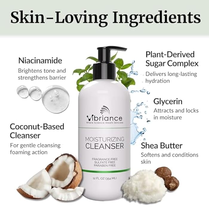 Vibriance Moisturizing Cleanser, Oil-to-Foam Face Wash with Niacinamide, Shea Butter for Mature Skin - Hydrating Gentle Facial Cleanser, Sensitive Face Wash, Sulfate-Free, 12 fl oz - Image 5