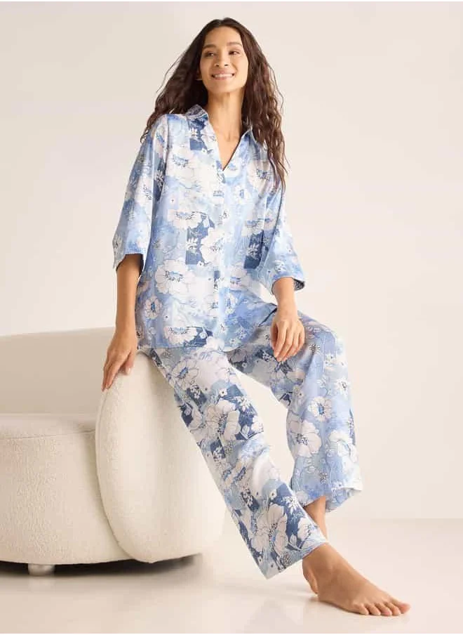 Splash FAV Printed Collar Shirt and Pyjama Set