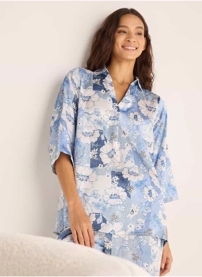 Splash FAV Printed Collar Shirt and Pyjama Set