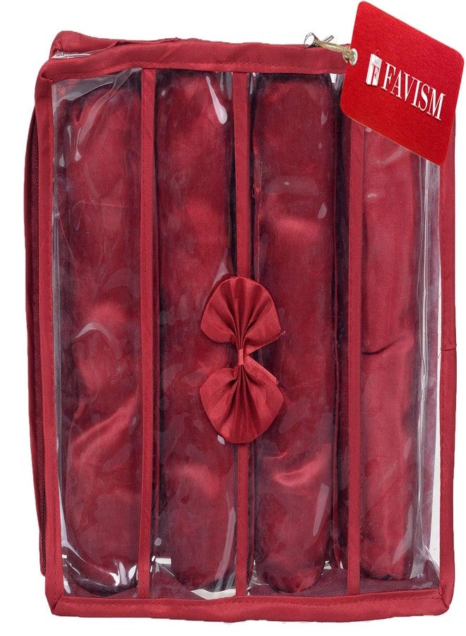 FAVISM designer satin n transparent material four roll churi storage kits, bangles kits, bangles storage, multi purpose churi bangles box, maroon - Image 2