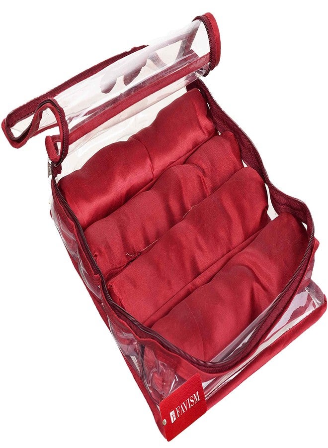 FAVISM designer satin n transparent material four roll churi storage kits, bangles kits, bangles storage, multi purpose churi bangles box, maroon - Image 1