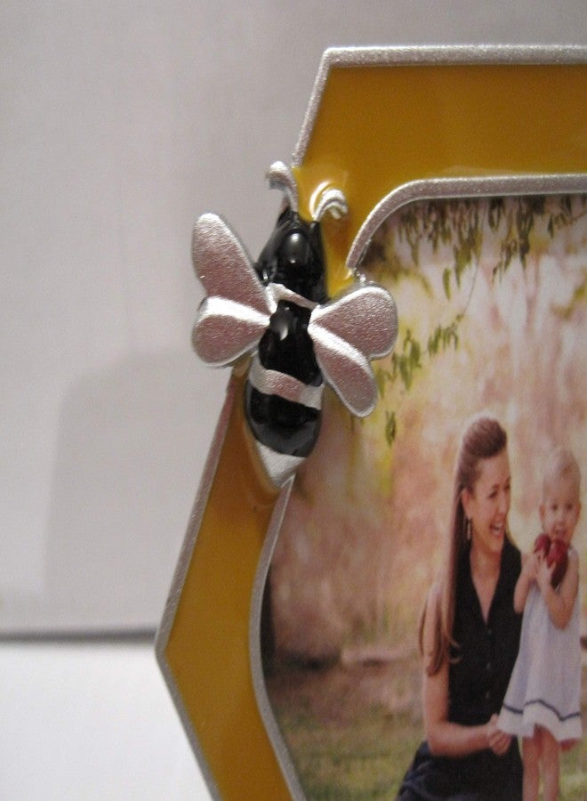 EXP 2.5X 2.5 Flying Bee On A Honeycomb Yellow and Silver Picture Photo Frame - Image 2